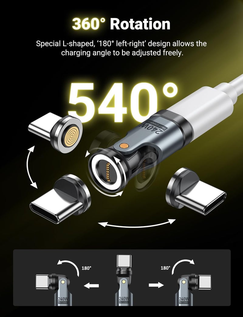 AS 240W USB C Magnetic Adapter (3Pack), Gen3 USB C 90 Degree Adapter/C Right Angle Adapter/180 Degree USBC Adapters/USBC to USBC Adapters for Phone 16/15, Ma-Book Pro/Pad Series, Samsung - Image 2